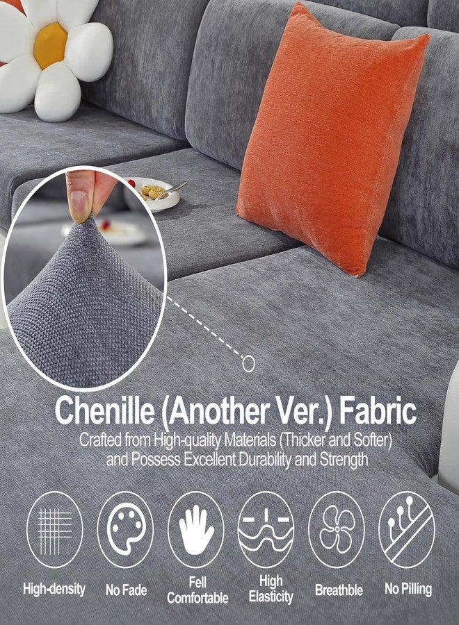 WEYOND Large Backrest Cushion Covers Super Stretch Backrest Covers for 3 Cushion Couch Sofa, Couch Back Cushion Covers Featuring with Chenille Yarn (Softer Version, 3PC, Dark Grey) - Image 3